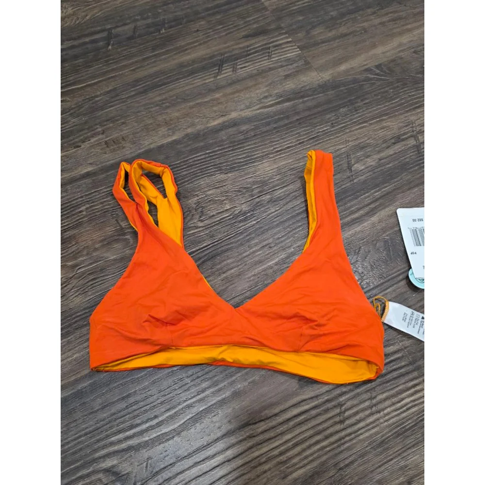 L*Space One Wave Bikini Top Small D/DD Reversible Orange Yellow Swim Top NWT